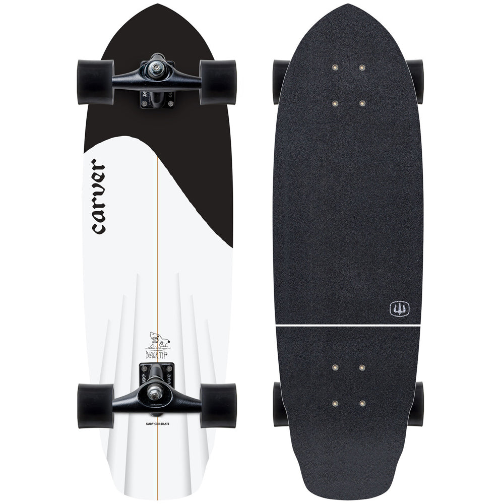スケートボード CRVER 32.5 Black Tip Surfskate complete Carver Skateboards - 32.5